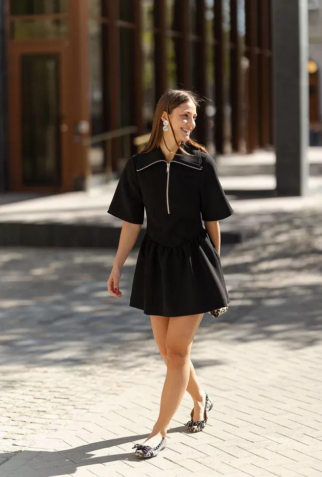 GANNI Bonded Crepe Mini Dress Black minikjole 6