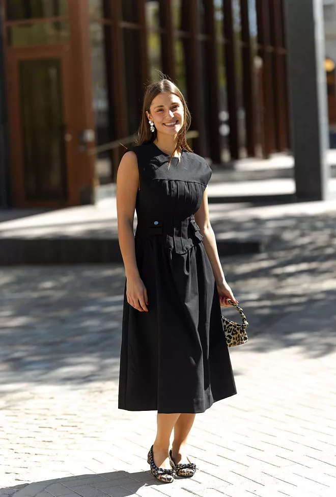 GANNI Heavy Cotton Tailoring Corset Midi Dress Black kjole 7