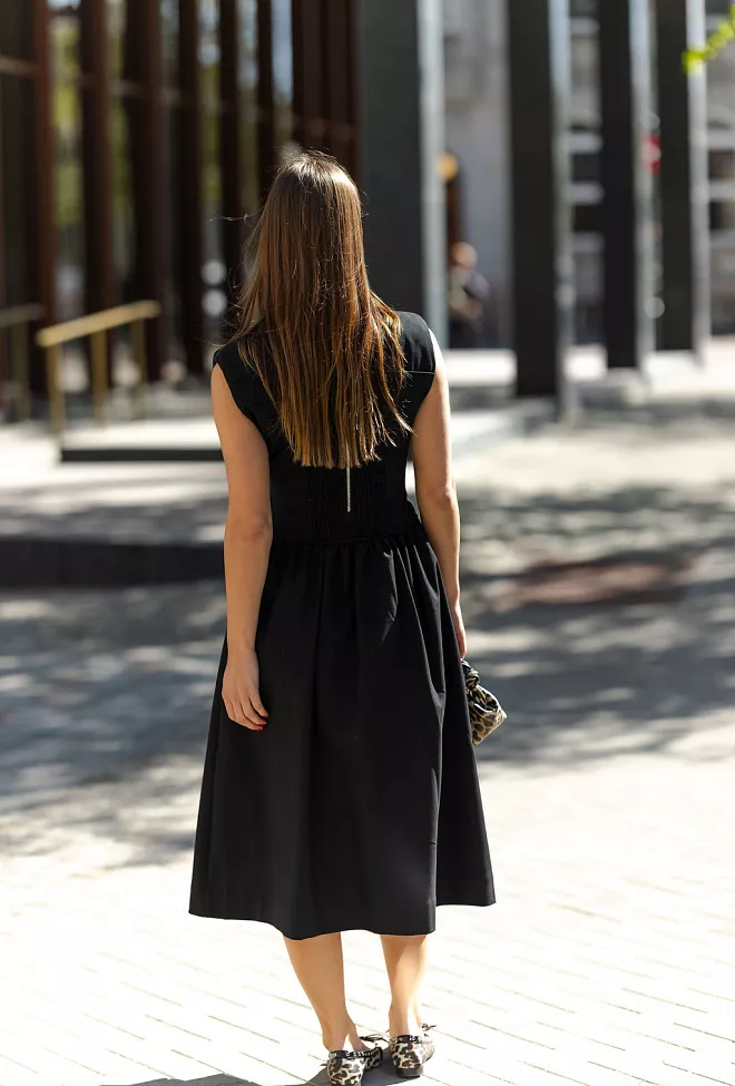GANNI Heavy Cotton Tailoring Corset Midi Dress Black kjole 4