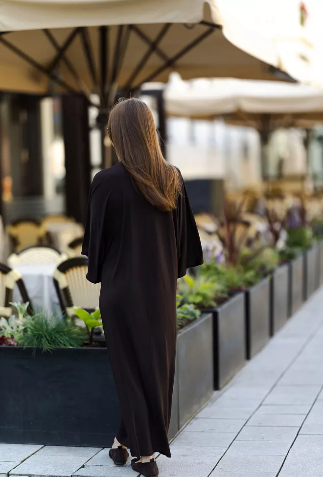 Dagmar Jersey Kimono Dress Chocolate Brown kjole 5