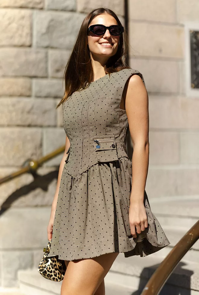 GANNI Flock Check Suiting Corset Mini Dress kjole 7