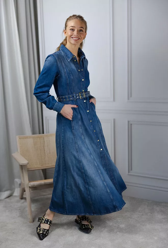 GANNI Light Denim Maxi Dress Mid Blue Vintage denimkjole 2