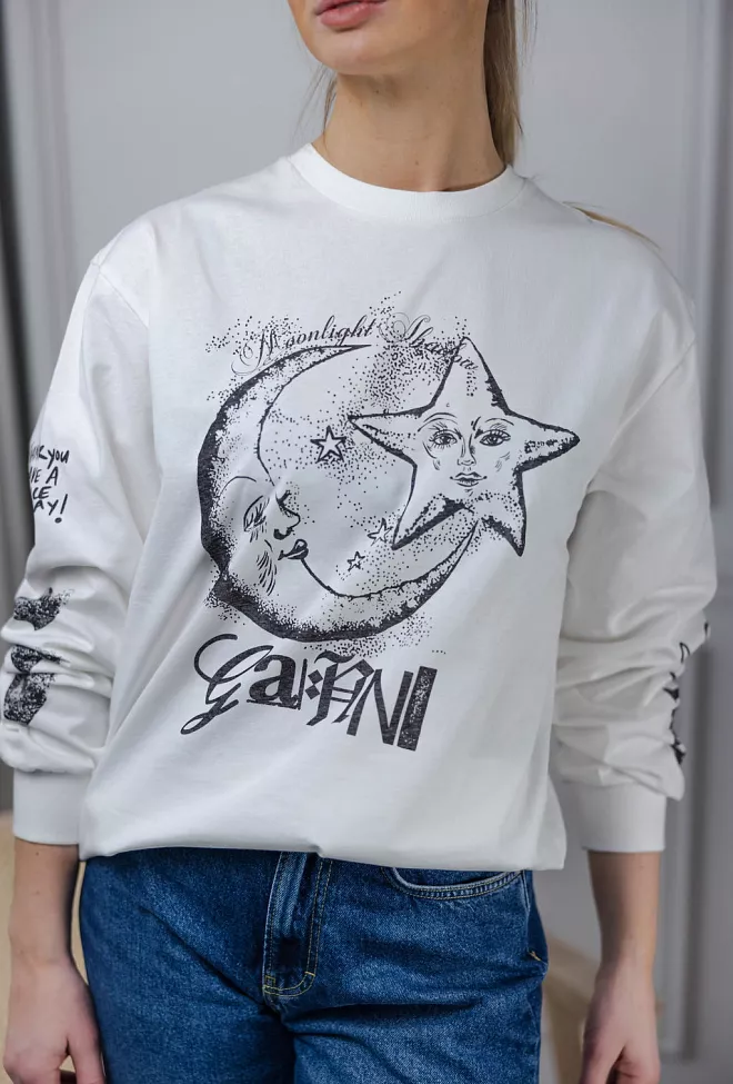 GANNI Future Heavy Jersey Moon Long Sleeve T-shirt genser 3