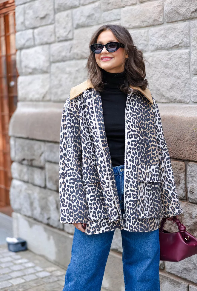 Ganni Printed Canvas Midi Jacket Almond Milk jakke 