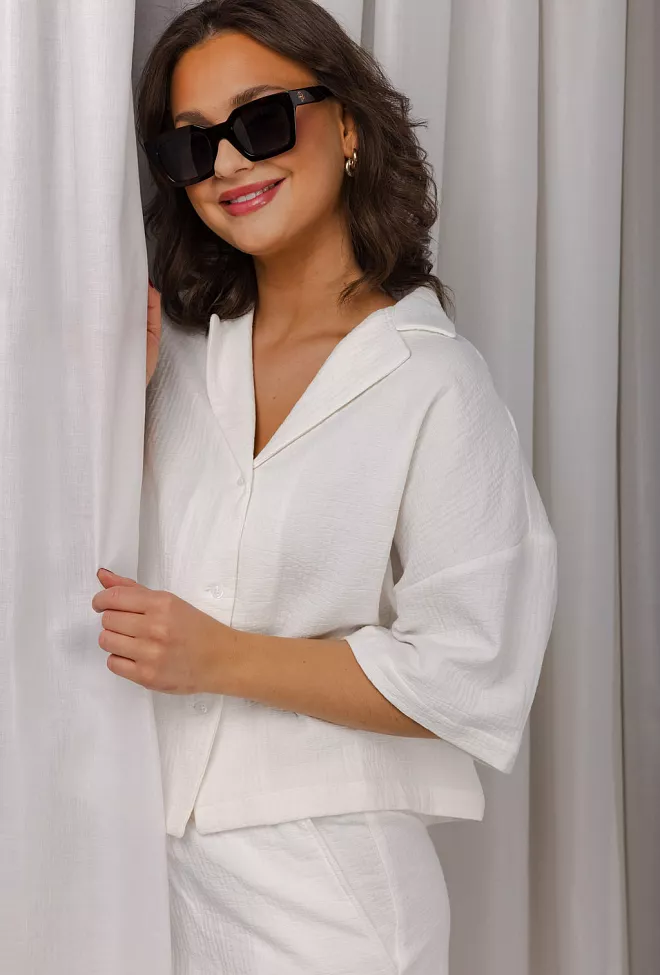 Arnie Says Delos Quilted Cotton Shirt White skjorte 6