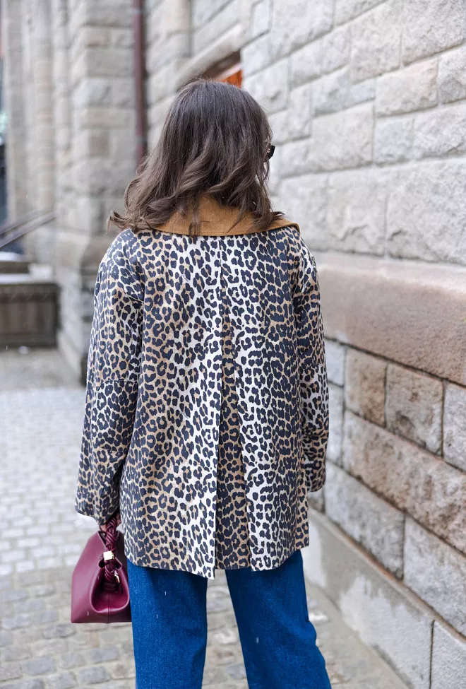 Ganni Printed Canvas Midi Jacket Almond Milk jakke 4