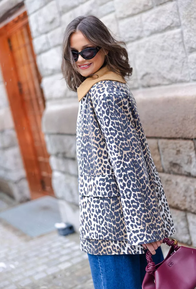 Ganni Printed Canvas Midi Jacket Almond Milk jakke 3