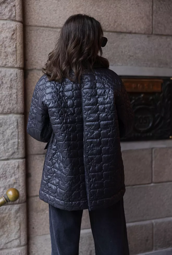 GANNI Shiny Quilted Midi Jacket Phantom jakke 4