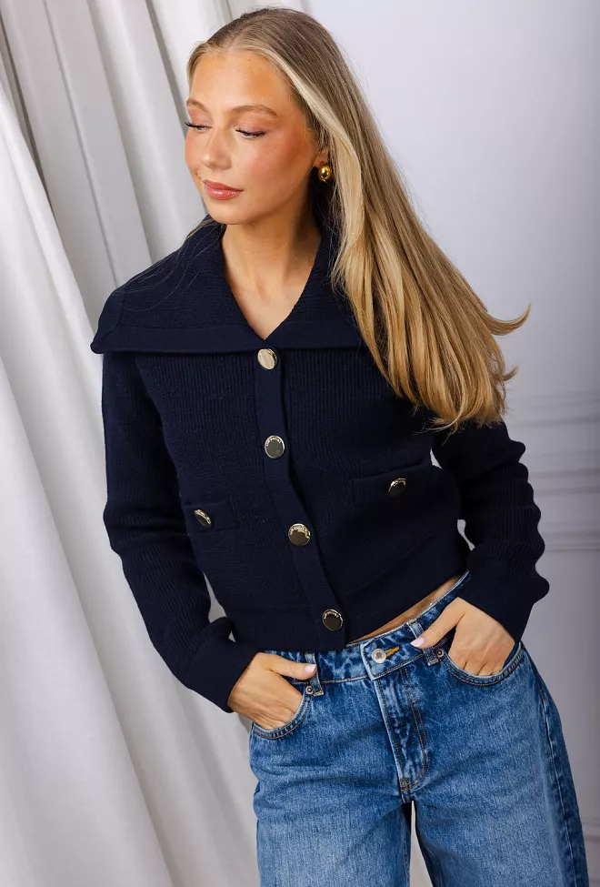 Self Portrait Relaxed Fit Cardigan Navy 