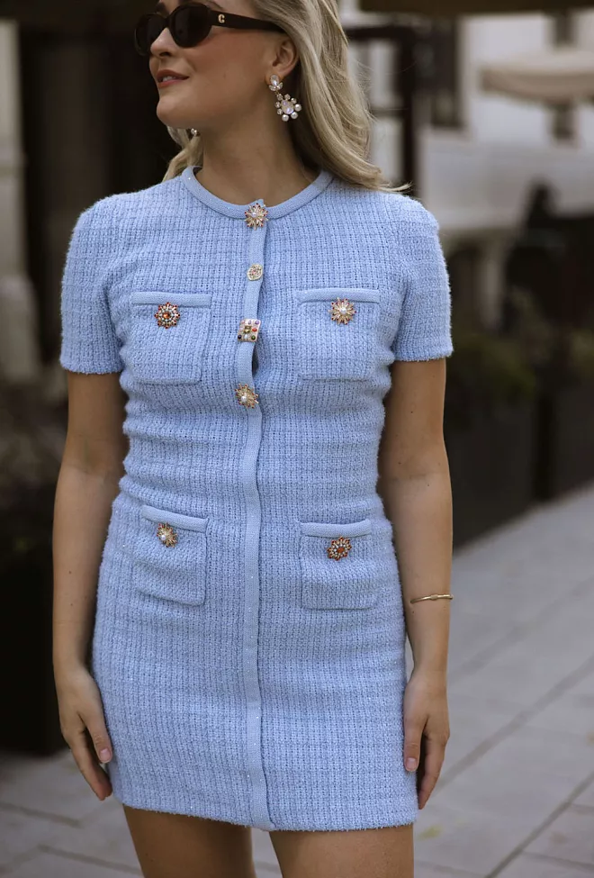 Self Portrait Jewel Button Knit Mini Dress Blue 2