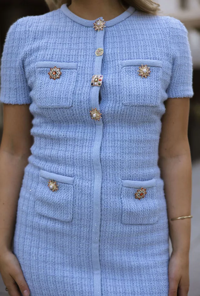 Self Portrait Jewel Button Knit Mini Dress Blue 7