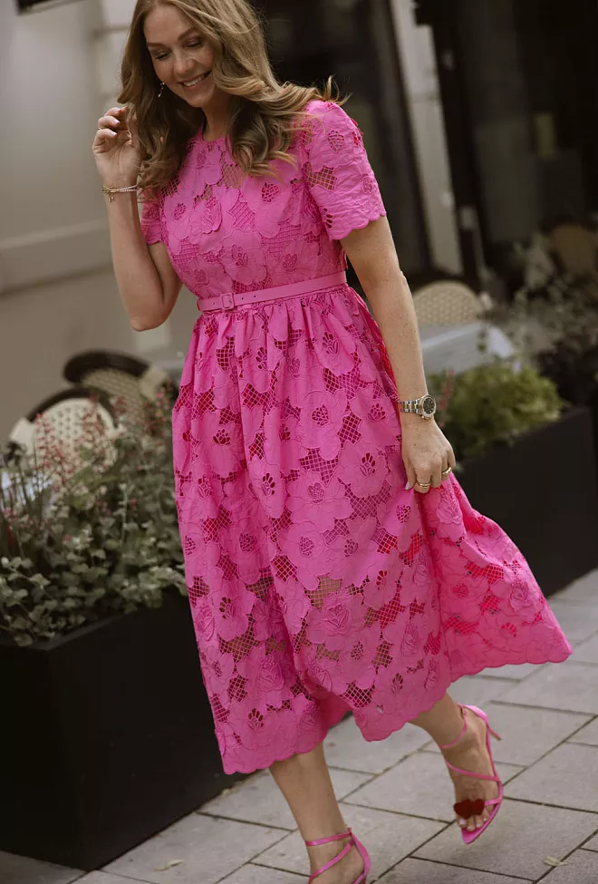 Self Portrait Cotton Lace Midi Dress Pink midikjole 7