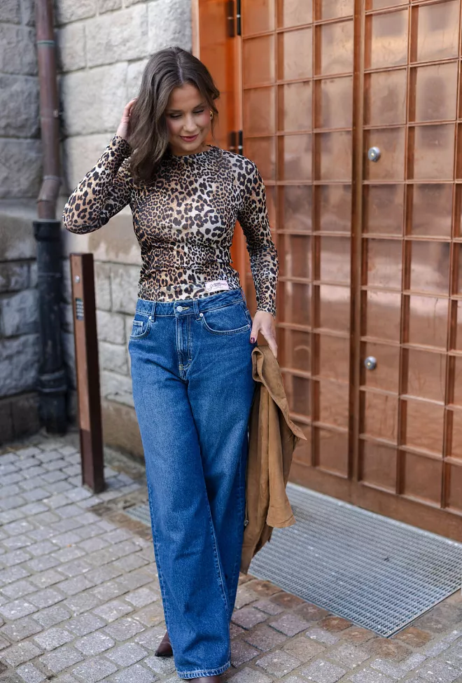 GANNI Printed Marl Mesh Long Sleeve Top Leopard topp 3