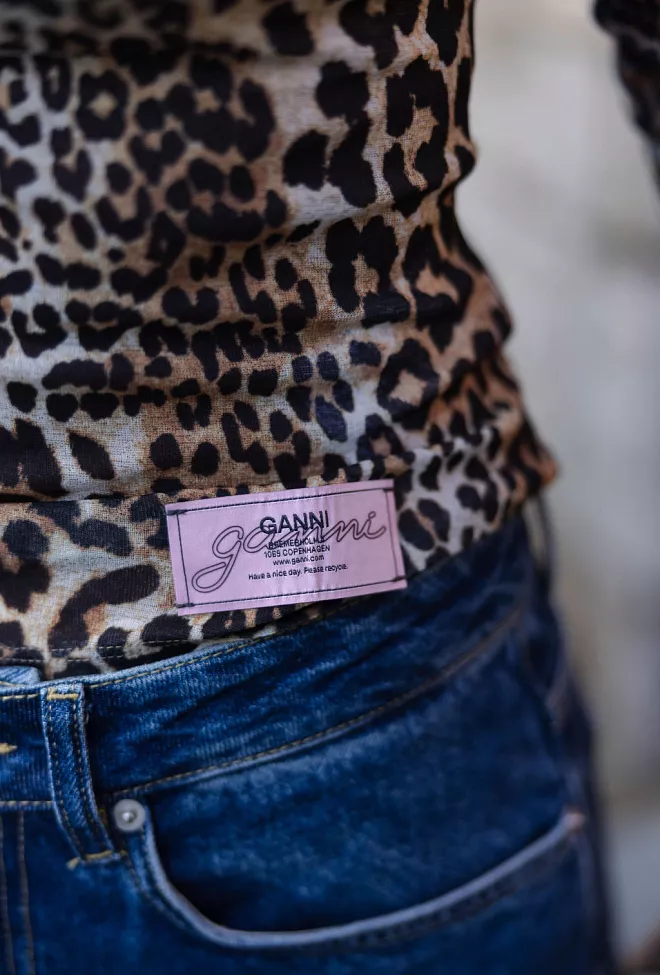 GANNI Printed Marl Mesh Long Sleeve Top Leopard topp 7