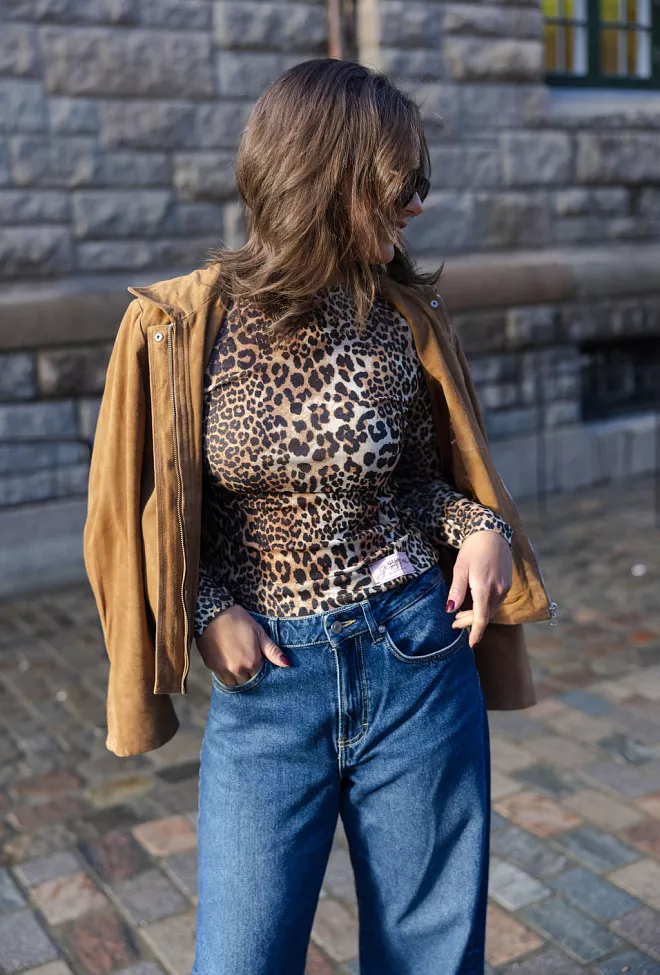 GANNI Printed Marl Mesh Long Sleeve Top Leopard topp 6