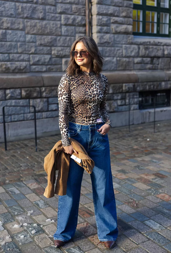 GANNI Printed Marl Mesh Long Sleeve Top Leopard topp 8