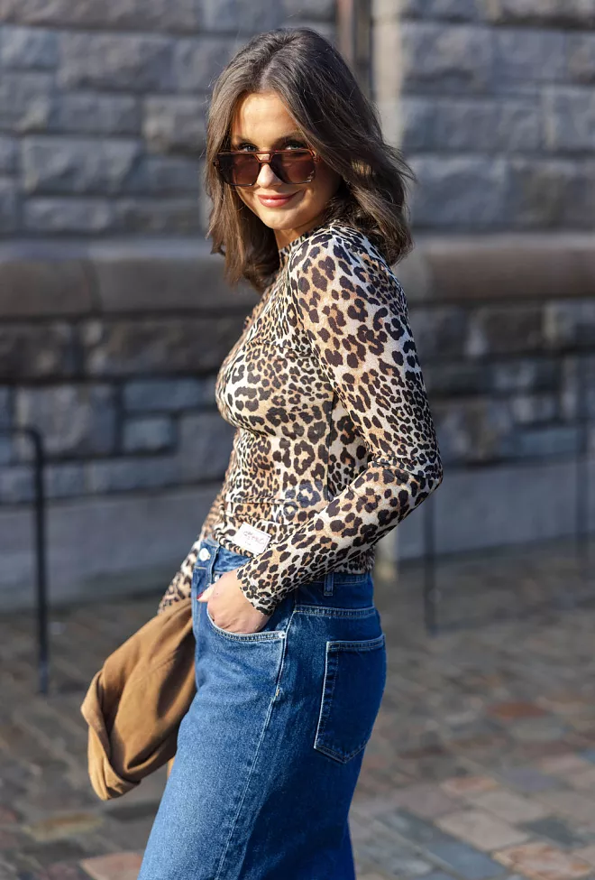 GANNI Printed Marl Mesh Long Sleeve Top Leopard topp 4