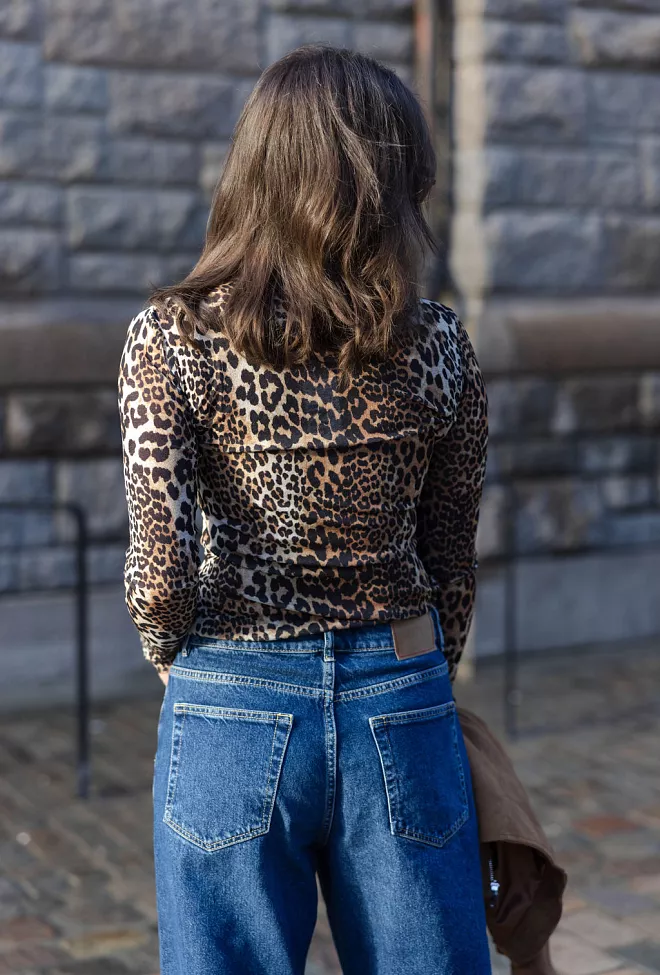 GANNI Printed Marl Mesh Long Sleeve Top Leopard topp 5