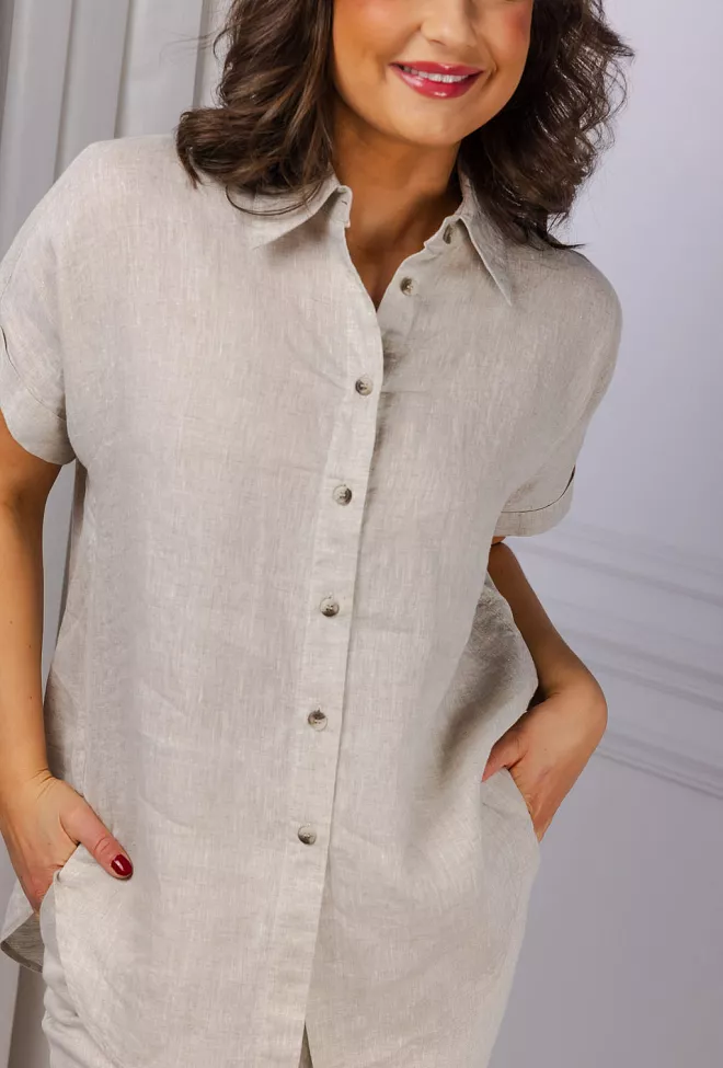 Sand Peppa BSS Shirt Beige linskjorte 3