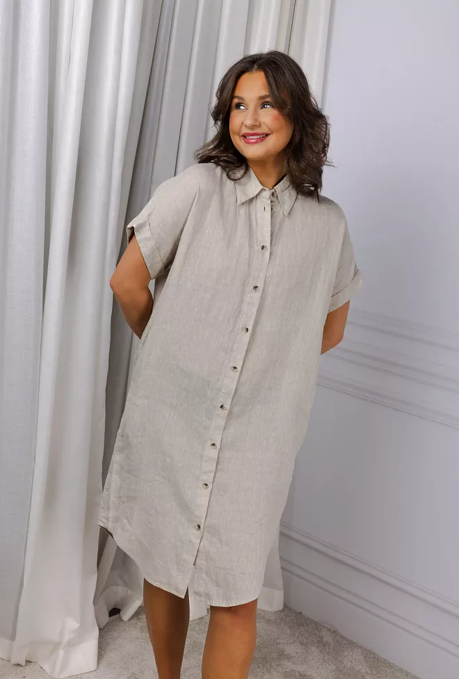 Sand Peppa SS Shirtdress Beige linkjole 2