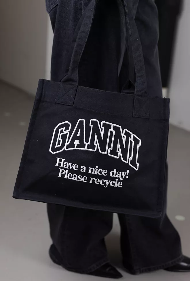 Ganni Large Easy Shopper Contrasted Logo Phantom toteveske 3