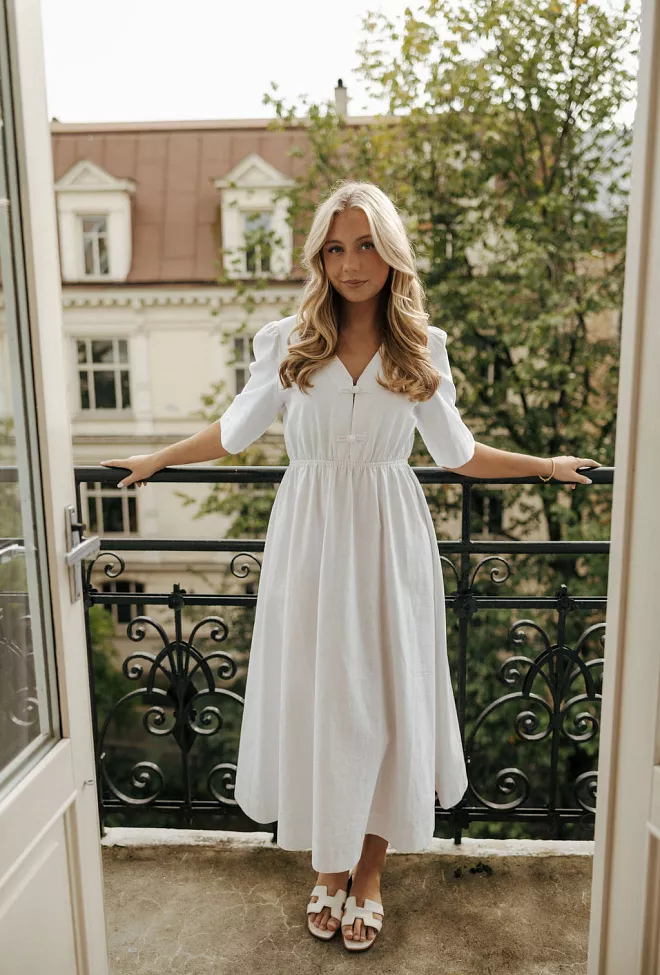 Christian Aks Monica Linen Dress White linkjole 4