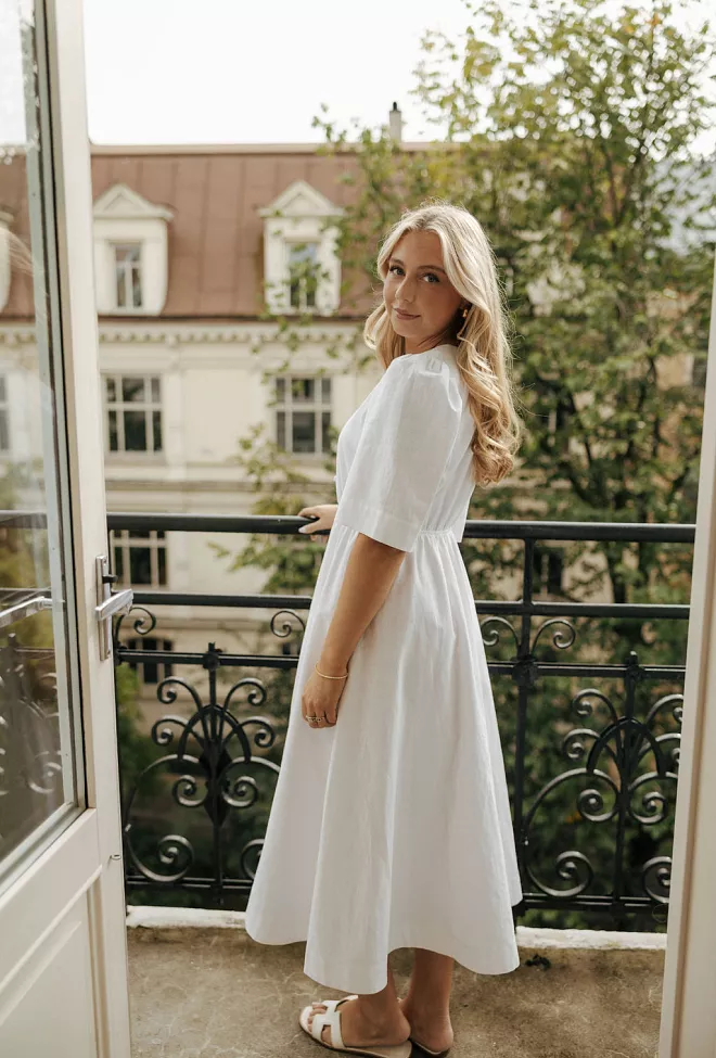 Christian Aks Monica Linen Dress White linkjole 5