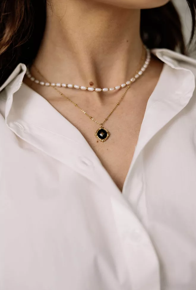 HiiL Studio Jewelry Star Black Necklace Gold smykke