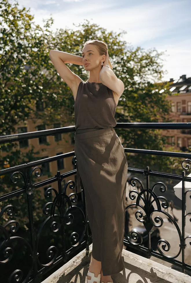 SAND Fedra Skirt Cinnamon Brown linskjørt
