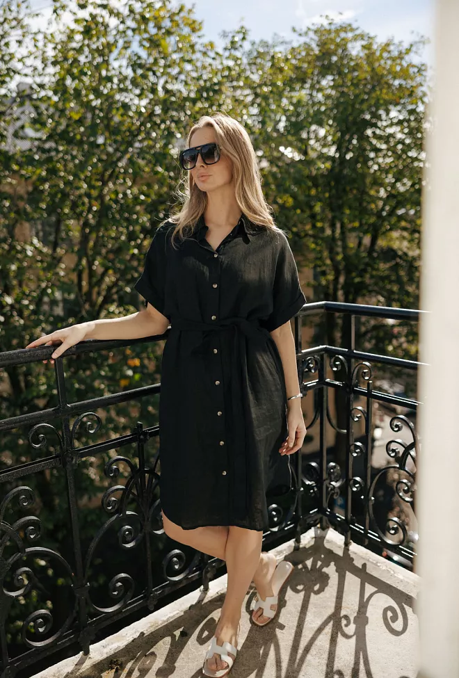 SAND Peppa SS Shirtdress Ebony Black linkjole 5