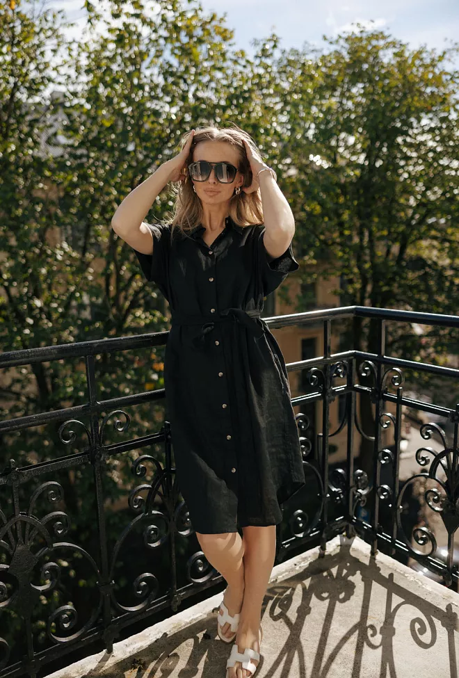 SAND Peppa SS Shirtdress Ebony Black linkjole 6