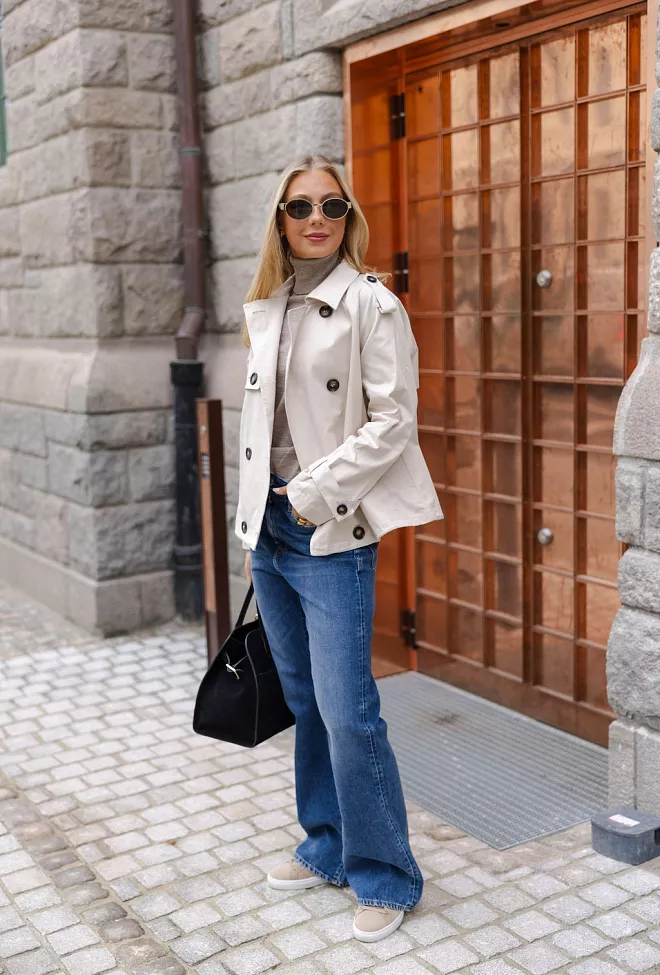 My Essential Wardrobe Mira MW Short Trenchcoat Oatmeal jakke 2
