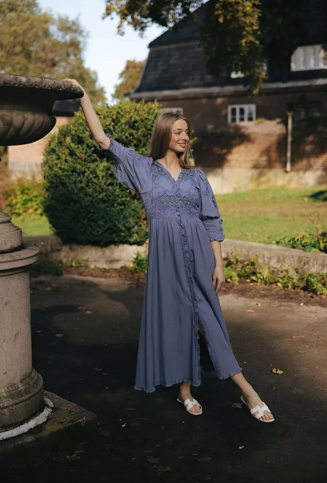 byTiMo Linen Button-Down Dress French Blue kjole 3