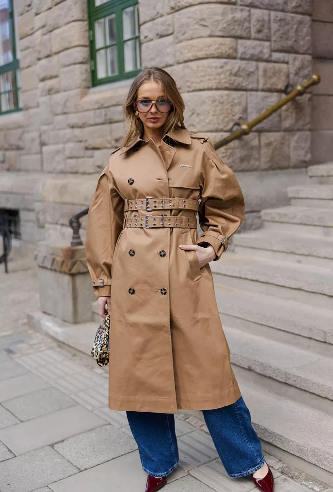 GANNI Bonded Cotton Trench Coat Tigers Eye jakke kåpe 7