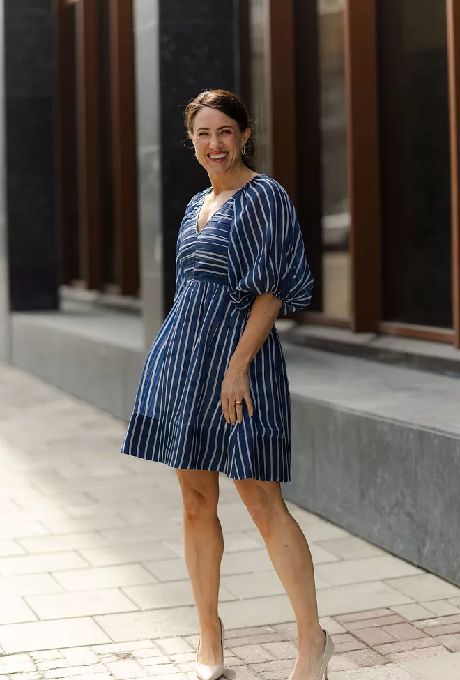 byTiMo Cupro Mini Dress Blue Stripe minikjole 8