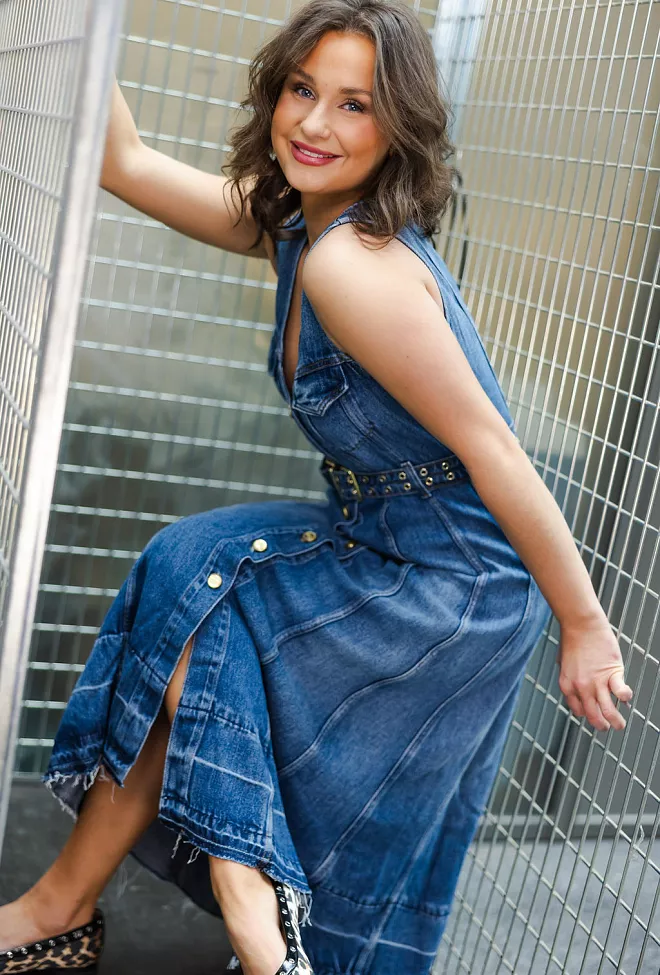 ganni light denim belt midi dress kjole jeans 1 denimkjole