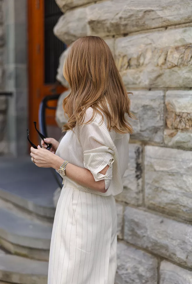 ANINE BING Bridget Shirt Ivory And Black Pinstripe 4