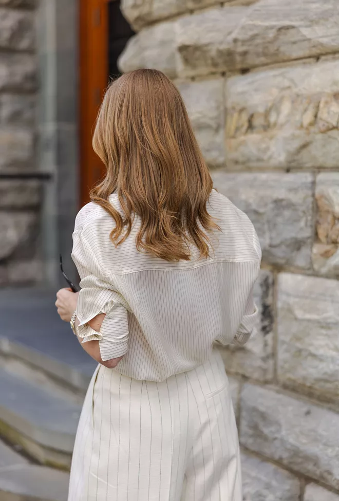 ANINE BING Bridget Shirt Ivory And Black Pinstripe 5