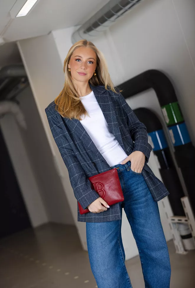 My Essential Wardrobe Sava MW Blazer Dark Sapphire Blue Check dressjakke 3