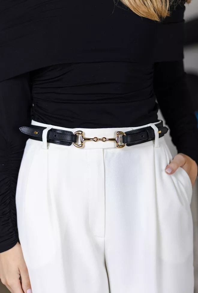 Andiata Gadia Leather Belt Black Golden Details belte