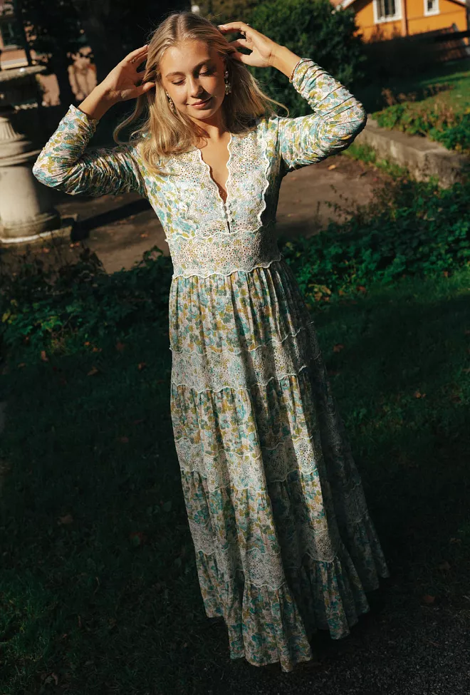 byTiMo Cotton Slub Maxi Dress Anemone Field maxikjole
