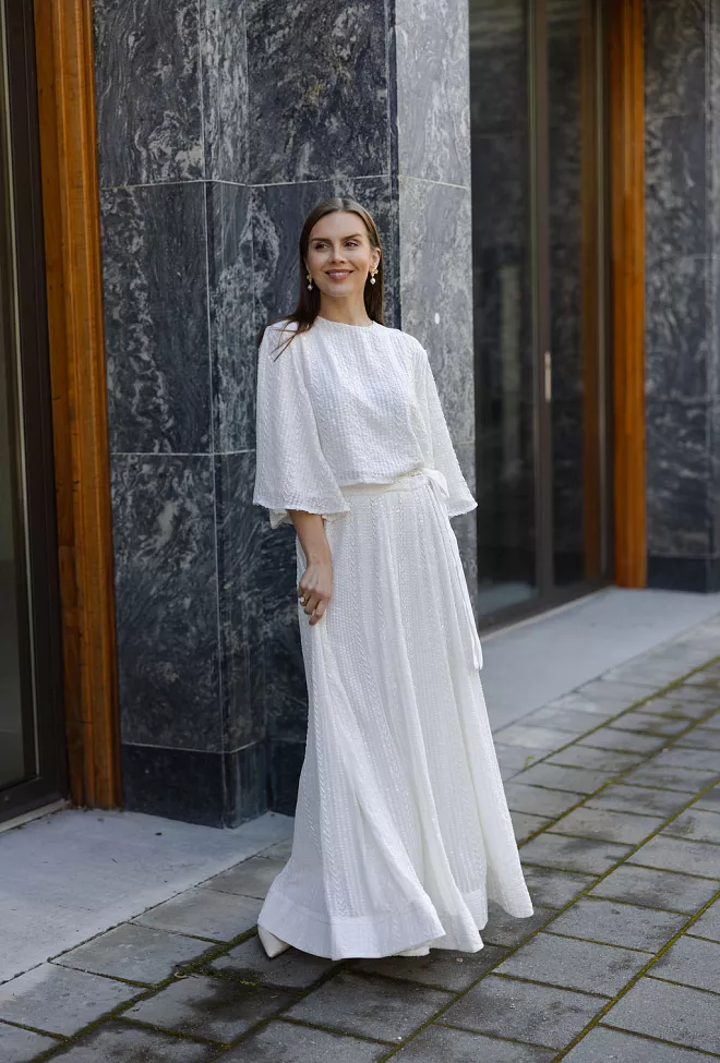 Confettibird Extraordinary Long Sequin Skirt Offwhite skjørt 2