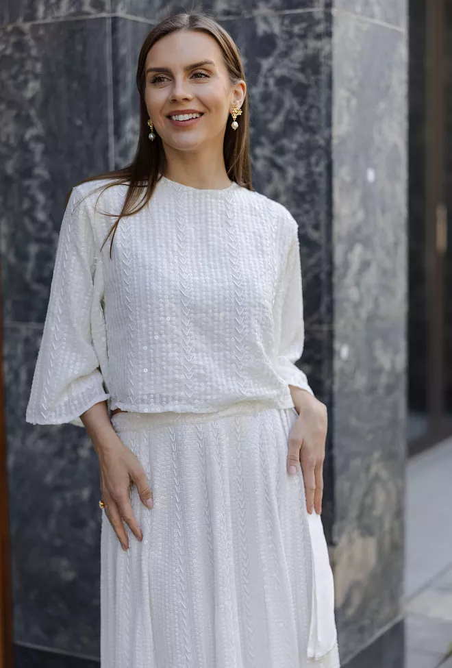 Confettibird Extraordinary Sequin Jacket Top Offwhite 2