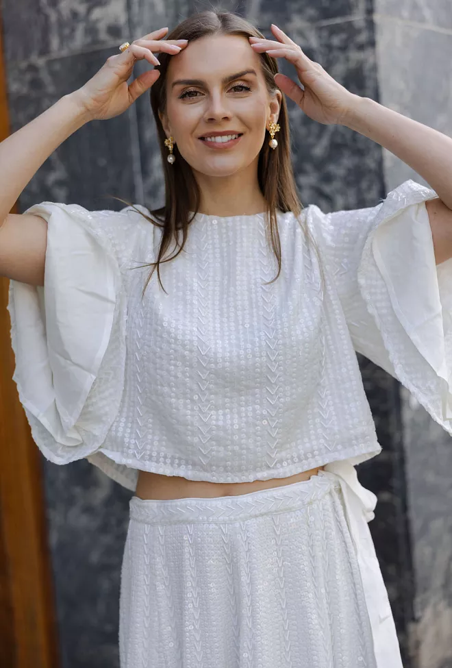Confettibird Extraordinary Sequin Jacket Top Offwhite 8