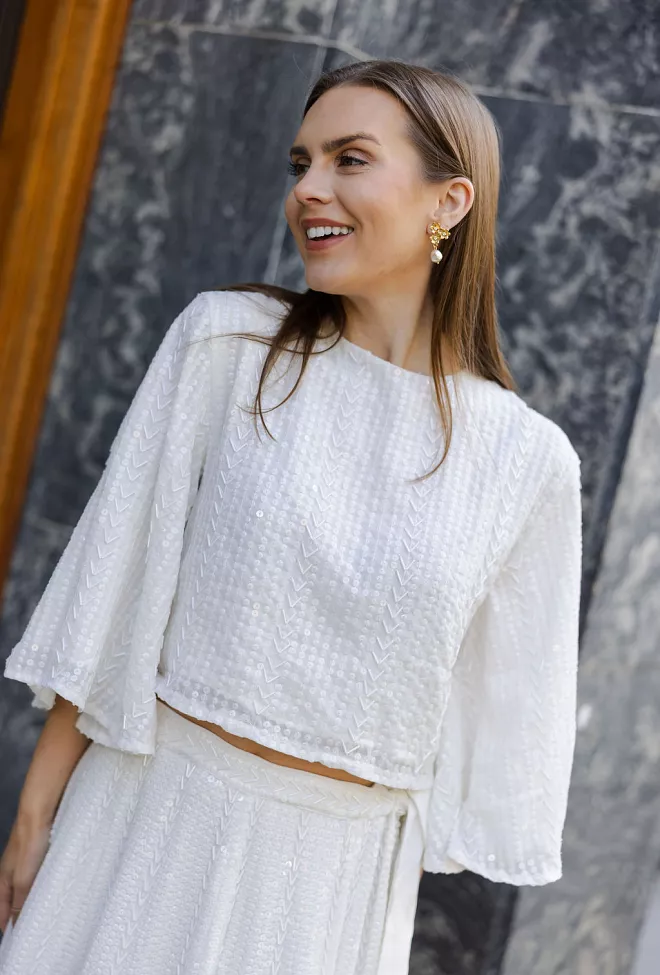 Confettibird Extraordinary Sequin Jacket Top Offwhite 9