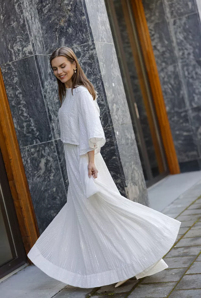 Confettibird Extraordinary Long Sequin Skirt Offwhite skjørt 3