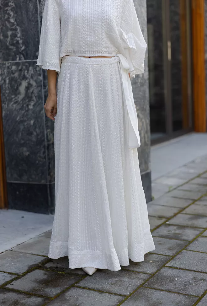 Confettibird Extraordinary Long Sequin Skirt Offwhite skjørt 5