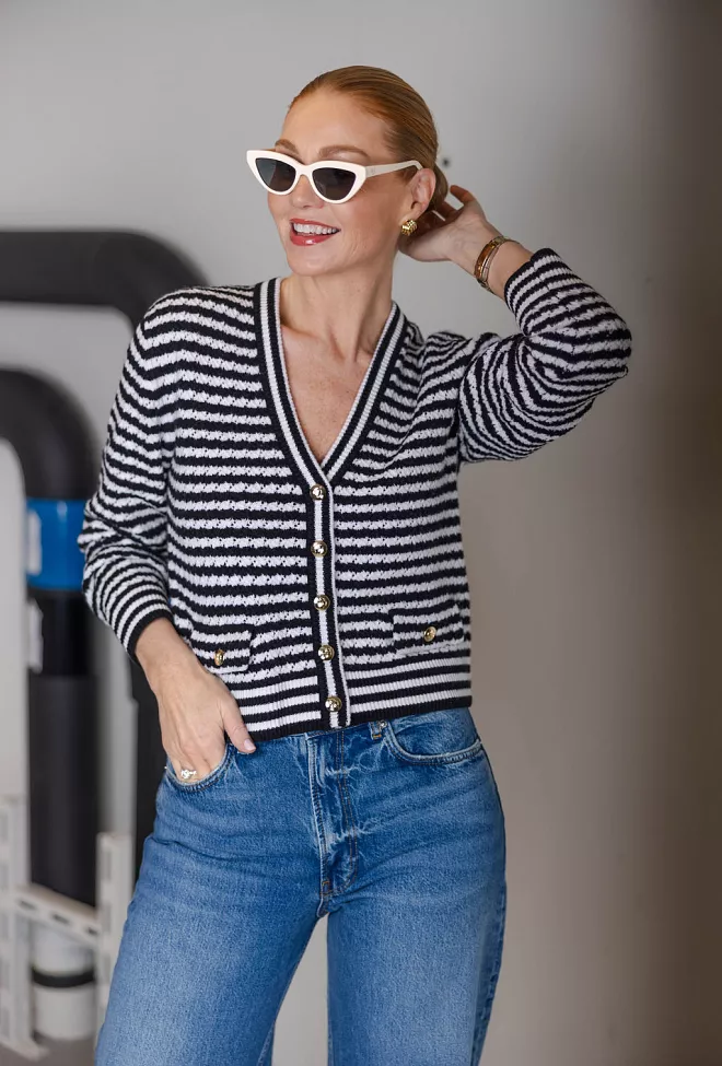 Anine Bing Gwen Cardigan Black And Ivory Stripe cardigan 2