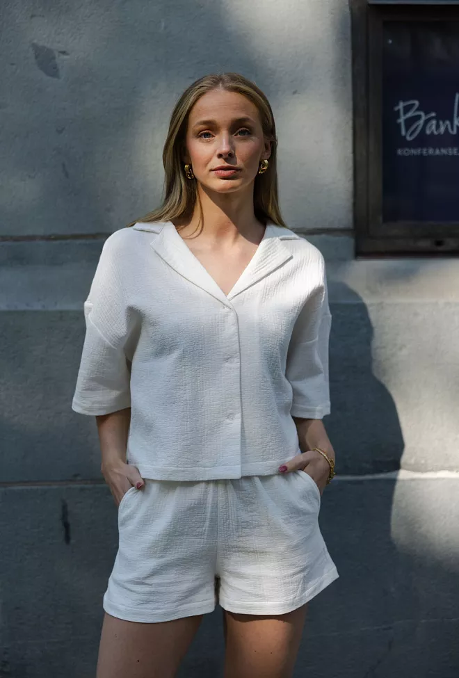 Arnie Says Delos Quilted Cotton Shirt White skjorte