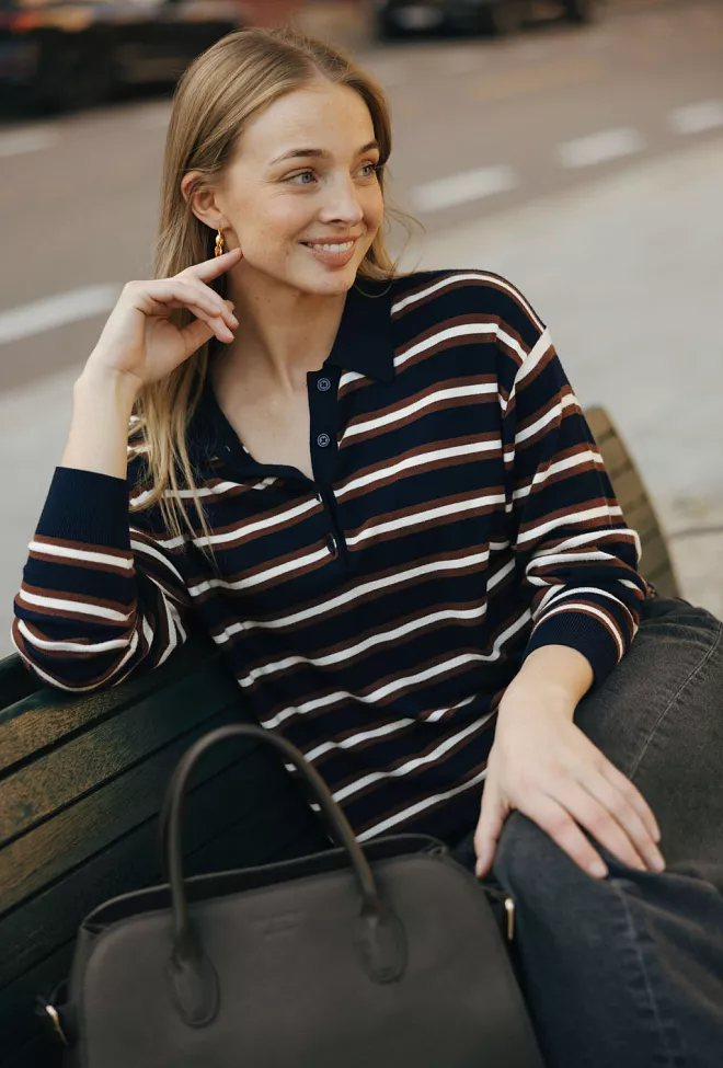 Pia Tjelta ros sweater genser striper 1